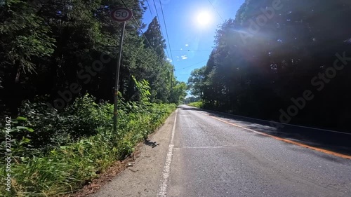 asphalt road passing through a bright rural area