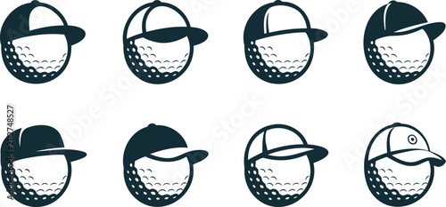 Obraz na plátne Collection of eight different dark blue golf ball icons wearing various baseball