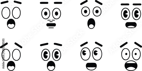 Fotografie Collection of eight distinct cartoon facial expressions with wide open eyes and