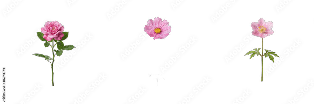 Obraz premium Pink Flowers and Blooming Blossoms Isolated on White Background, Spring and Floral PNG Stock Graphic for Nature, Garden, and Botanical Designs