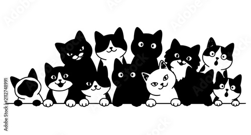 Bild auf Leinwand Funny Peeking Cat Faces Cartoon Vector Set with Curious Kitty Heads Looking Over