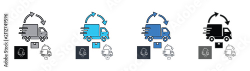Delivery logistics truck icon with return arrows and package box for shipping service and supply chain management delivery logistics shipping transport management commercial business