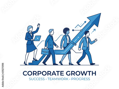 Business professionals climbing stairs for corporate success and growth