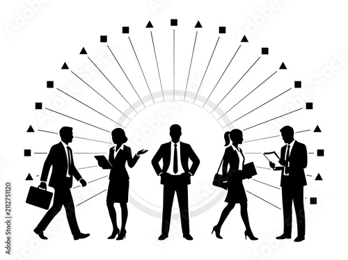Business professionals discussing strategy in a corporate office environment