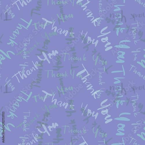 Quadro em tela Seamless pattern of hand-drawn Thank You typograph in various size and color on a purplish blue background, suitable for wallpaper, wrapping paper, or greeting cards