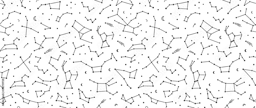 Obraz premium Hand-drawn constellations and stars seamless pattern