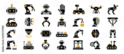 Obraz na plátně Collection of various robot icons and illustrations.