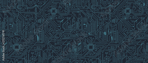 Fotografía Abstract Circuit Board Pattern with Microchips and Lines