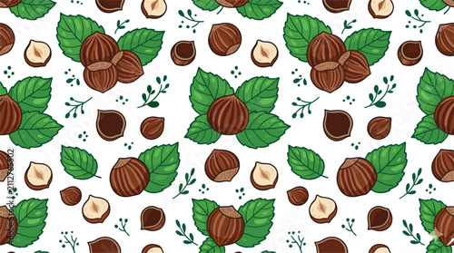 Quadro su tela Seamless Hazelnut Pattern Background Vector Design Featuring Filbert Nuts Whole