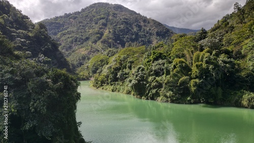 Obraz na płótnie Mountain reservoir and hydroelectric penstock in Loma de Blanco, Dominican Repub