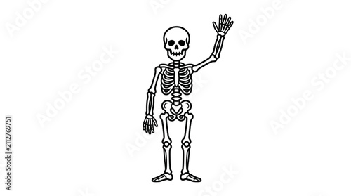 Corporate of a Black and White Cartoon Skeleton Waving with Right Hand Minimalist Design for Business Presentations