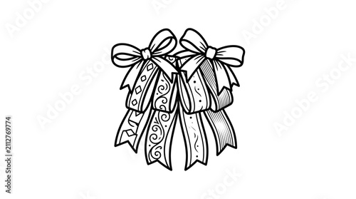 Sleek Black and White Illustrated Bow Gift Ribbon Set with Decorative Patterns for Packaging and Design