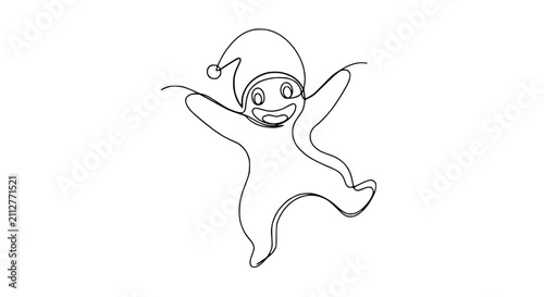 Obraz na plátne Joyful character, one line drawing, happy dance, festive hat, simple art