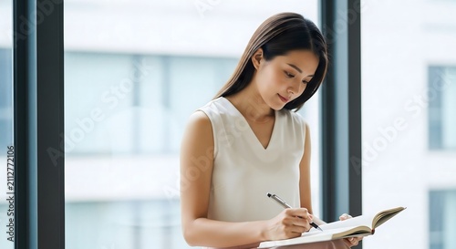 Young Asian Woman Writing in Notebook, Professional Businesswoman Focused on Planning