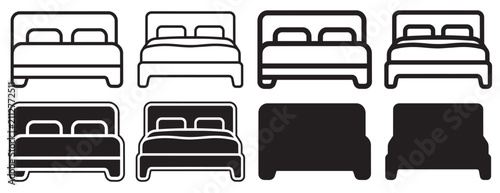 Bed Furniture Icon Set in Outline and Solid Style Isolated on White Background for Bedroom Interior and Hospitality Design