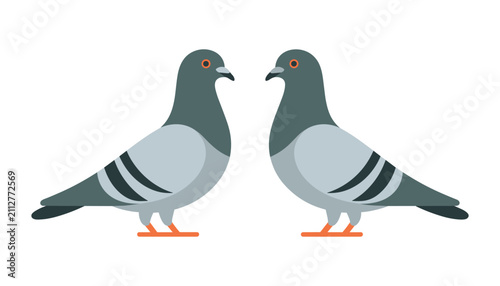Canvastavla Two Pigeons Facing Each Other: A pair of stylized pigeons stand side by side, their heads turned towards each other in a seemingly curious or communicative pose