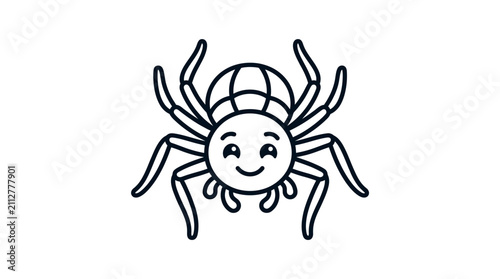 Corporate of a Friendly Cartoon Spider with a Smiling Face and Eight Legs in Black and White with high quality professional line art symbols for modern creative design and digital branding projects