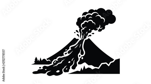 Photography Volcanic Eruption Silhouette Against White Background volcano