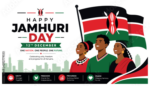 Foto Celebrating Jamhuri Day with Kenyan Flag and People.