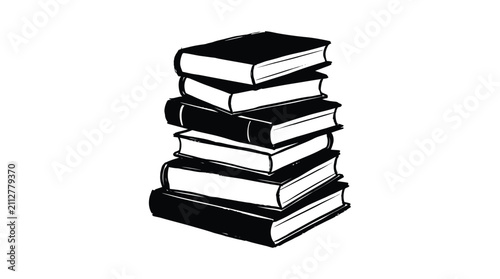 Obraz na plátně Stack Of Books Black Silhouette On White Background