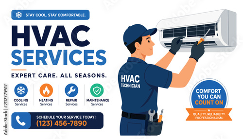 Bild auf Leinwand Professional HVAC technician installing air conditioning unit.