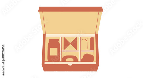 Картината върху платно Open bento box with assorted food compartments in warm tones