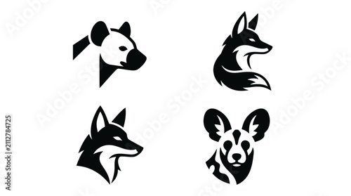 Photography Hyena, fox, and wild dog heads appear as a collection of minimalist black and white animal icons