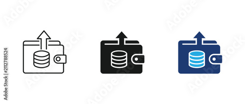 Account balance icon, purse wallet coins arrow growth symbol, cash profit transfer sign. Vector illustration