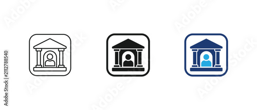 Bank account icon, personal user building symbol, financial profile membership sign. Vector illustration