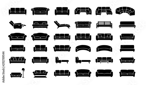 Bild auf Leinwand Premium sofa, couch, furniture, living room and seating glyph icons set