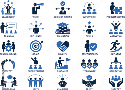 Obraz na płótnie Business leadership and teamwork icons for corporate training