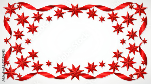 Red star and ribbon holiday border.