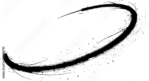 Black ink brush stroke with paint splatter
