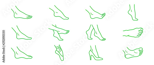Line Art Collection of Human Feet in Various Poses and Footwear
