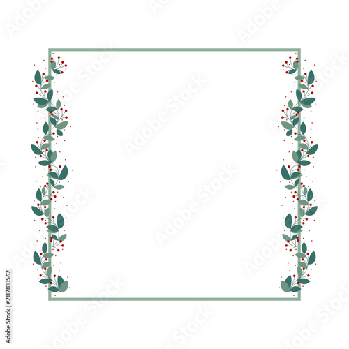 Simple Minimalist Square Border Frame With Green Leaves And Red Cherries