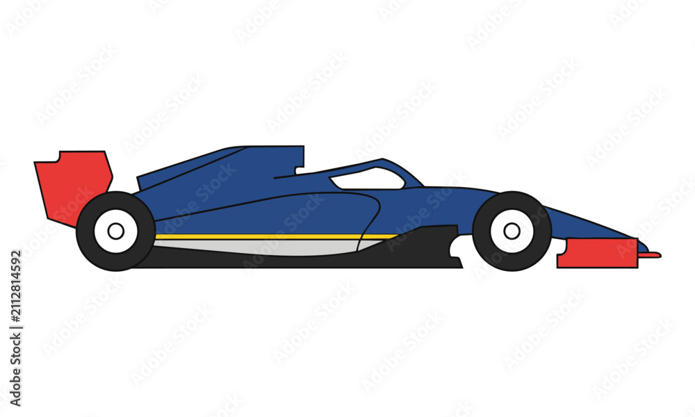 Fototapeta premium Minimalist side profile of a modern formula one race car with aerodynamic lines and clean flat geometry isolated on white background speed and racing concept