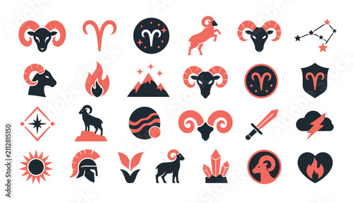 Photography Aries zodiac sign icons and symbols collection.