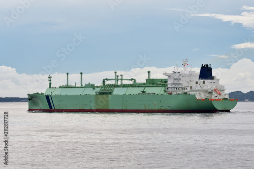 Bild auf Leinwand Green hull LNG tanker underway at sea, liquefied natural gas carrier sailing on