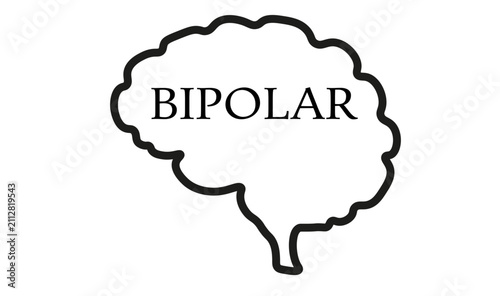 Foto A simple black and white outline of a human brain with the word BIPOLAR written inside