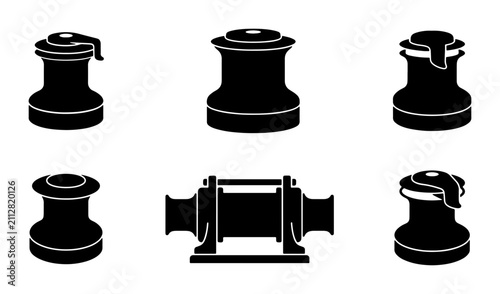 Quadro su tela Marine Winch Icons, Nautical Equipment Vector Set, Ship Mooring Gear Collection