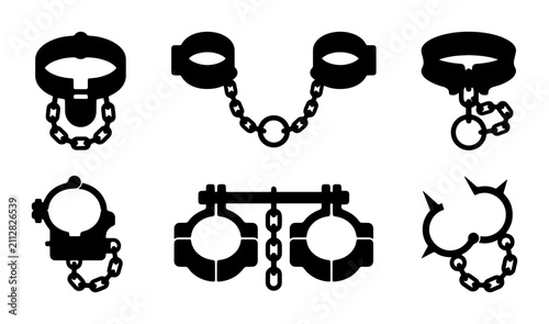 Принти на полотні Restraint Icons: Cuffs, Shackles, Chains Vector Set, Vintage Style