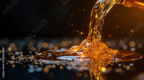 Amber Liquid Cascade A Golden Stream of Viscous Fluid Pouring and Reflecting Light