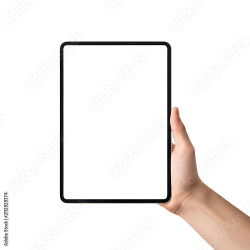 Hand holding generic tablet device isolated transparent background isolated on transparent background