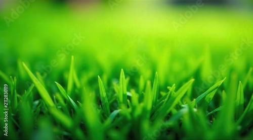 Vibrant Green Blades of Grass in a Lush Meadow, a Close-Up View of Nature's Serenity and Beauty