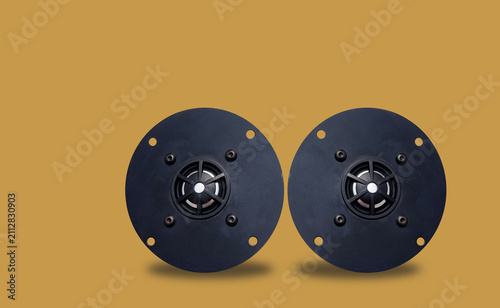 The speakers are separated from the background by an uneven surface.