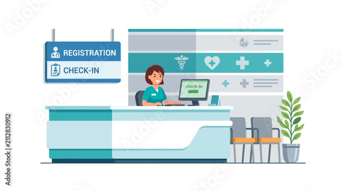 Medical Receptionist at Healthcare Check-in Desk