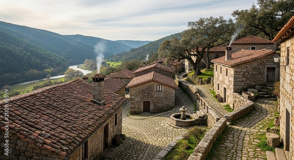 Obraz premium Stone village landscape panorama