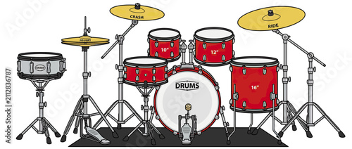 Bild auf Leinwand Red Drum Set with Cymbals and Snare