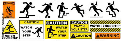 Quadro su tela Watch your step sign vector template set with slip, trip, and fall warning icons