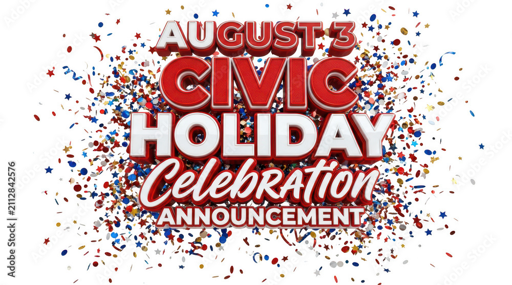 Fototapeta premium August Civic Holiday Celebration Announcement Confetti Text Design Isolated isolated on transparent background